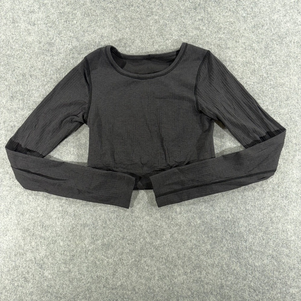 Lululemon Ebb to Street Long Sleeve Crop Top Grey Ribbed Seamless Shirt